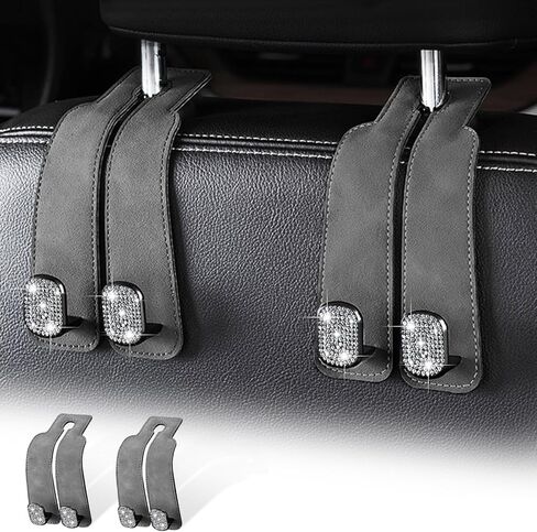 Bling Car Hooks,Car Seat Hooks for Headrest,Double Car Headrest Hook,Car Seat Hooks for Purses and Bags,Universal Hook for Car/SUV/Truck/Pickup(Bling Black,2PC) in Saudi Arabia