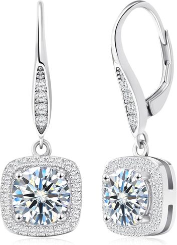 wowshow Moissanite Earrings Leverback Earrings for Women 925 Sterling Silver 3ct 4ct Moissanite Dangle Drop Earrings for Women Birthday Mothers Day Gifts with Certificate of Authenticity in Saudi Arabia