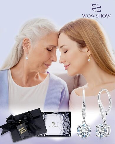 wowshow Moissanite Earrings Leverback Earrings for Women 925 Sterling Silver 3ct 4ct Moissanite Dangle Drop Earrings for Women Birthday Mothers Day Gifts with Certificate of Authenticity in Saudi Arabia
