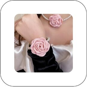 Vintage Imitation Pearl Bracelet with Rose Flower Charm Dainty Pearl Wrist Band Boho Rose Hand Accessories for Women Bridal Wedding Prom Festival in Kuwait