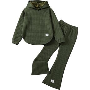 SOLY HUX Girl's Hoodie Set Waffle Knit Long Sleeve Top and Flared Pants Spring Fall 2 Piece Outfits
