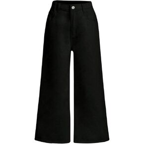Milumia Girl's High Waist Cropped Pants Wide Leg Jeans with Pocket