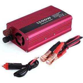 Power Inverter,1500W Power Inverter DC 12V to 110V AC Converter with Battery Clamps Cigarette Plug Cable for Camping Outdoor Power Supply,Red