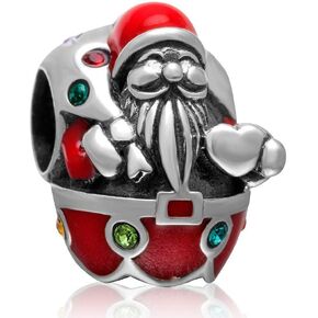 Christmas Santa Claus Charm Authentic 925 Sterling Silver Beads Xmas Gifts fit for Christmas Theme Bracelet & Necklace
