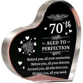 70th Birthday Gifts for Women Men, Stunning Aged to Perfection Heart Arcylic Keepsake, Perfect for 70 Year Old Birthdays and Party Decorations