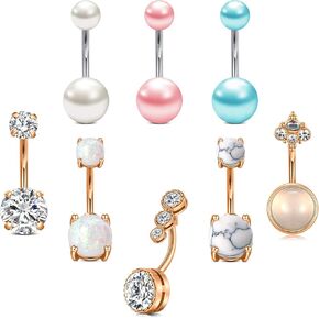 FECTAS Belly Button Rings 14g Belly Rings Surgical Steel CZ Navel Ring Barbell for Women Body Piercing Jewelry Rose Gold Silver 10mm