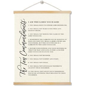 The Ten Commandments Poster, Christian Wall Art, Wood Poster Hanger, Canvas Poster Hanger for Wall, Religious Home Church Decor, Bible Verse Canvas Decor, Christian Wall Hanging Poster 40x60cm