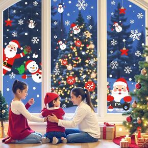 Christmas Window Stickers - 8 Sheets Xmas Decorations for Windows, Reusable Holiday Stickers for Christmas, Snowflakes, Santa, Reindeer, and Xmas Trees - Perfect for Home, Office, or School Decor