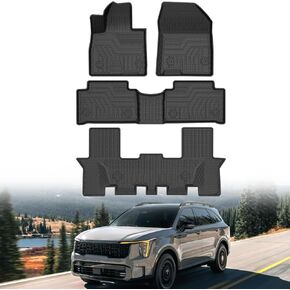 Mixsuper Custom Fit Floor Mats for Kia Sorento 7 Seats 2021-2025 All Weather Floor Liners Front and Rear Row Set Black