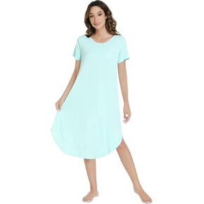 NACHILA Women's Nightgowns-Viscose Made from Bamboo, Short Sleeve Night Shirt V Neck Sleepwear Cool Pajama Dress
