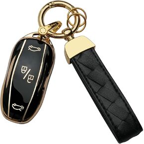 for Tesla Key Fob Cover Keychain Fit for Tesla Model 3 Model Y Model S Smart Key Shell Case (Black)