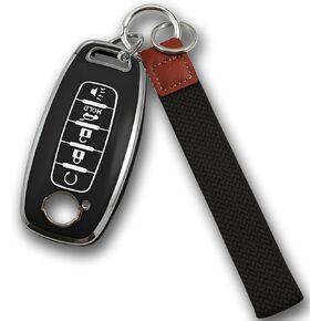 for Nissan Key Fob Cover with Wristlet Keychain Soft Key Shell Case 2023 2024 2025 Rogue Pathfinder and 2024 Sentra, 5 Buttons Accessories(Silver-White, 5 Buttons)