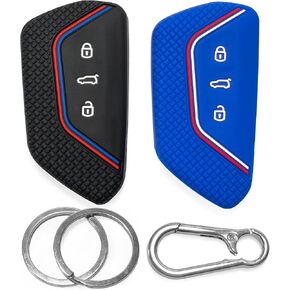 2-pcs Click&Fit Silicone Key Fob Covers Kit for 2020+ VW Golf 8 Mk8, Polo, Tiguan ID3 ID4, Skoda Octavia Kodiaq Karoq, Seat – Car Remote Key Protectors saccessories, 3-Buttons, Black&Gray