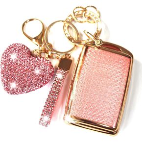 Key Fob Cover with Diamond Keychain for Women, Car Key Holder Compatible with 2019-2022 Mazda 3 Mazda 3 Hatchback 2020-2022 Mazda CX-5, CX-30, CX-10 Protector, 3 Buttons (White-Heart)