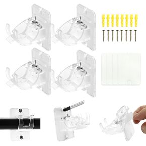 2 PCS/4 PCS Wndow Hardware Rod Holders Transparent Curtain Pole Bracket,Universal Self-Adhesive Wall Mount Curtain Rod Holder for 10 to 30mm Diameter Pole with Screws (Curtain Rod Not Included)(4pcs)