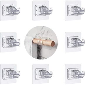 8Pcs Self Adhesive Curtain Rod Brackets, Curtain Rod Brackets No Drilling, Viscous Curtain Rod Bracket, Easy to Hang Without Nails,Suitable for Home and Hotel Use