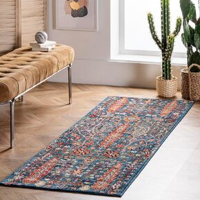 nuLOOM Dasilva Tribal Fringe Runner Rug, 2' 6" x 6', Blue