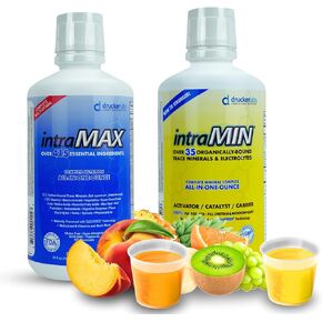 DRUCKER Labs 2.0 (Peach Mango) & intraMIN (Tropical Fruit) - Organic Liquid Trace Minerals, Liquid Multivitamin, Immune Support, Non GMO, Dairy Free, Gluten Free, Vegan (32 oz. Each)