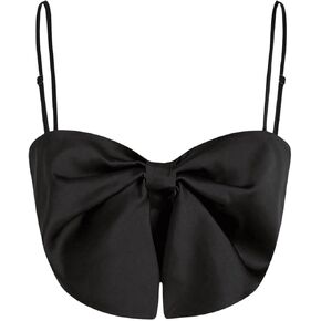 MakeMeChic Women's Bow Knot Sleeveless Camisole Spaghetti Strap Zip Back Summer Crop Cami Tops