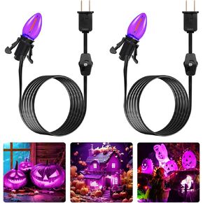 Brightown Accessory Cord with 2 LED Light Bulbs - UL Listed 5 Feet Christmas Village Cords, Rotary Switch, Fused Plug for Crafts, Halloween Pumpkin, Holiday Ornaments, White Cord, Warm White, 2 Pack