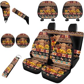 Wanyint Aztec Wolf Dream Catcher Car Seat Cover Full Set for 11, with Front Back Seat Covers Keychain Car Headrest Cover Cup Coasters Handbrake Cover and Gear Shift Cover for Women Men