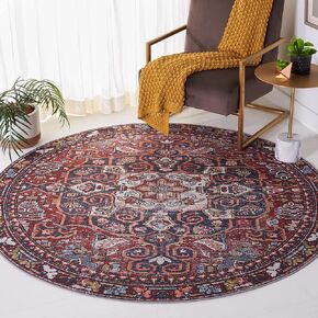 SAFAVIEH Tucson Collection Area Rug - 6' Round, Red & Navy, Persian Medallion Design, Non-Shedding Machine Washable & Slip Resistant Ideal for High Traffic Areas in Living Room, Bedroom (TSN176Q)