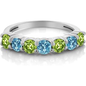 Gem Stone King 925 Sterling Silver Customized and Personalized 7 Round Gemstone Birthstone Wedding Engagement Solitaire Anniversary Promise Ring For Women