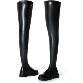 Stretchy Thigh High Boots for Women - Trendy Over Knee High Boots Waterproof Long Tube Skinny Punk Boots Knight Style Platform Rain Boots Cold Weather Must