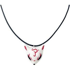 YangYong Ceramic Fox Necklace Little Kitsune Mask Pendant for Women Men Boyfriend Girl, Unique Hand Painted Birthday Gift Strands Jewelry