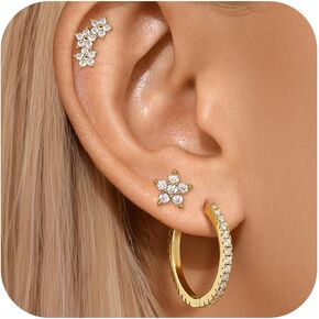 Gold Hoop Earrings for Women, Gold Stud Hoops Earrings Set,Cz Stud Huggie Hoops Earring Stacks Jewelry for Women(Gold)