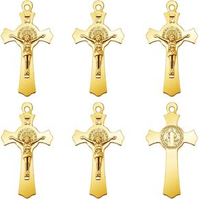 10Pcs Metal Saint Benedict Medals Cross Charm Rosary Center INRI Crucifix Pendant Beads DIY Catholic Jewelry Gifts Necklace Keychain for Men Women
