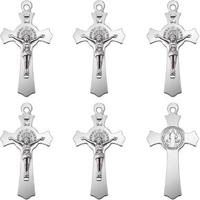 10Pcs Metal Saint Benedict Medals Cross Charm Rosary Center INRI Crucifix Pendant Beads DIY Catholic Jewelry Gifts Necklace Keychain for Men Women in Kuwait