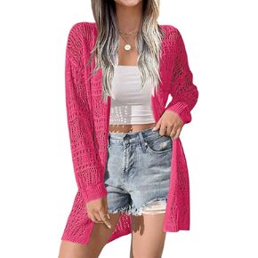 Zeagoo Womens 2025 Summer Crochet Cardigan Sweaters Lightweight Long Sleeve Open Front Kimono Boho Knit Cover Ups in Kuwait