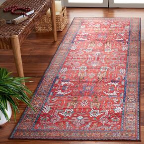 SAFAVIEH Tucson Collection Runner Rug - 2'6" x 8', Rust & Navy, Persian Design, Machine Washable & Slip Resistant, Ideal for High Traffic Areas in Living Room, Bedroom, Dining (TSN152P-28)