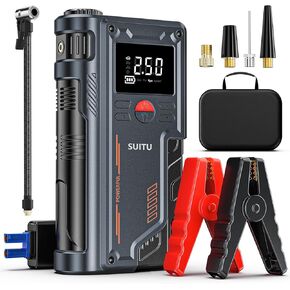 Portable Car Jump Starter with Air Compressor, 1000A Car Battery Pack (7.5L Gas/5.5L Diesel), 12V Auto Jump Box, 150PSI Tire Inflator, LED Light, Smart Jumper Cables, 10000mAh, Battery Jump Box