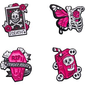 Pink Skull Brooch Set Skull Enamel Brooch Pins Cartoon Romanticism Pin Set Lapel Pins Halloween Enamel Pins Accessory for Backpacks Badges Hats Bags for Women Men Girls Kids Gift