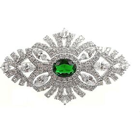 Royal Vintage Green CZ Stone Art Nouveau Oval Brooch Pin Costume Jewelry