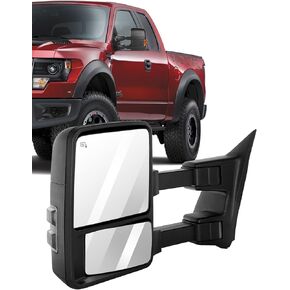 ECCPP Tow Mirror Towing Mirror Compatible with 1999-2002 for Ford for F250 for F350 for F450 for F550 with Left Side Power Control Heat No Turn Signal Light with Black Manual Folding and Telescoping
