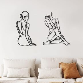 2 Pcs Metal Minimalist Wall Art Decor Abstract Woman Home Decor Room Decor Bedroom Decor Modern Wall Decor Metal Single Line Art Female Body Decor for Kitchen Bathroom Living Room (Elegant Style)