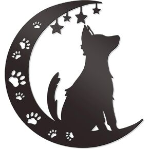 Zzbakress Dog Metal Wall Art Outdoor Wall Decor Large Black Dog Metal Wall Sculpture Moon Wall Art Patio Wall Decor for Dog Lover Star Decor for Bedroom Living Room Garden and Balcony (Dog A)