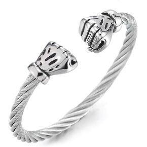 COOLSTEELANDBEYOND Unisex Elastic Adjustable Steel Vintage Fist Hand Twisted Cable Bangle Bracelet for Men Women
