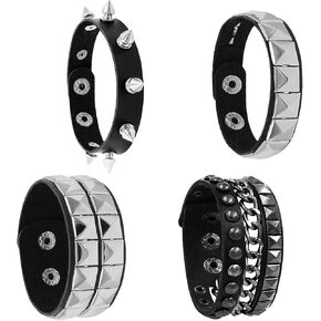 4 Pcs Leather Punk Bracelet Goth Accessory for Women Men 80s Costumes Accessories Studded Gothic Rock Bracelet Cuff