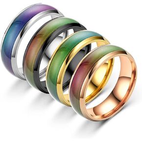 4Pcs Stainless Steel Temperature Changing Color Mood Rings Sensitive Mood Emotion Ring for Women Men Jewelry