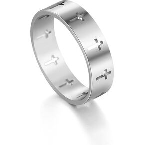 OIDIMS Cross Band Rings for Women Men Stainless Steel Hollow Wedding Bands Thumb Christian Lord's Prayer Cross Rings Fashion Comfort Fit Religious Jewelry Minimalist Promise Engagement Gift