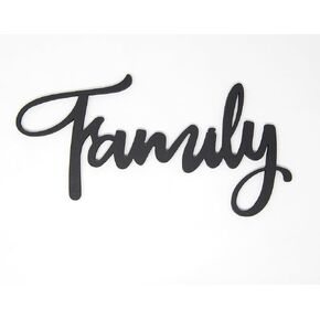Family 3D Wood Art Word Script Cutout Sign (12x6 inches), Black Rustic Family Word Sign Cut Out Plaque for Farmhouse, Home, Dining Room Kitchen, Living Room, Bedroom
