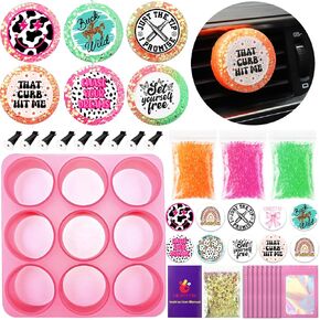 MUBYOK Scented Car Vent Freshie Supplies Starter Kit,DIY Car Air Freshener Vent Clip Craft Kit with 250g Aroma Beads,1.5 inch Circle Freshies Silicone Molds,Glitter & CardStock for Women