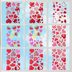 9 Sheets Valentines Day Window Stickers, Cute Cartoon Heart Window Decal Valentine's Day Decorations Love Window Clings for Family Valentine's Day Wedding Anniversary Party Home Glass Decor (Style 2)
