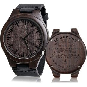Engraved “to Our Son Love Mom and Dad" Wooden Watch with Black Leather Band- Son Birthday Gifts from Mom n Dad Sons Gifts for Christmas, Birthday