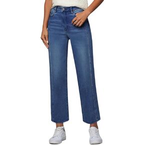 Womens Wide Leg Jeans High Waisted Stretchy Front Seams Ankle Length Straight Leg Jeans for Women