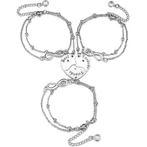 Zysta 3/4 PCS Matching Bracelets for Best Friends Stainless Steel Infinity Best Friends Forever Matching Heart Puzzle Piece Link Bracelet for BFF Family Sister Bestie Friendship Jewelry